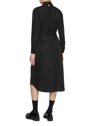 Back View - Click To Enlarge - THOM BROWNE  - Belted Silk Cashmere Shirt Dress