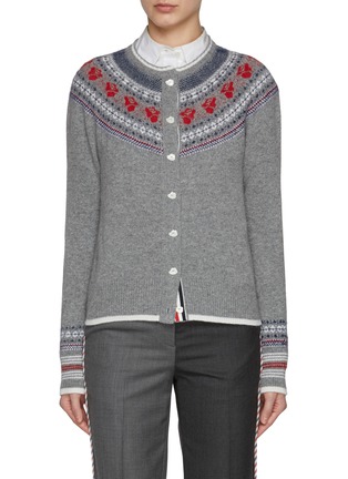 Main View - Click To Enlarge - THOM BROWNE  - Rose Icelandic Fair Isle Intarsia Crewneck Cardigan