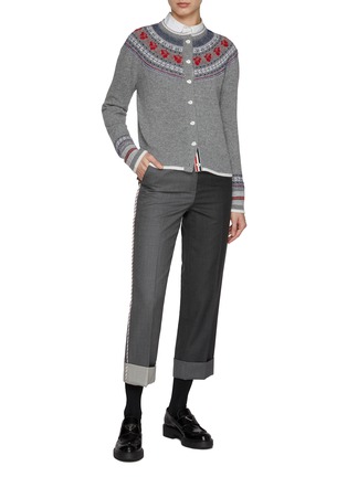 Figure View - Click To Enlarge - THOM BROWNE  - Rose Icelandic Fair Isle Intarsia Crewneck Cardigan