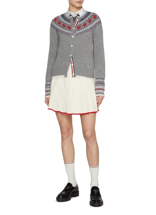 Figure View - Click To Enlarge - THOM BROWNE  - Contrast Trim Pleated Wool Blend Skirt