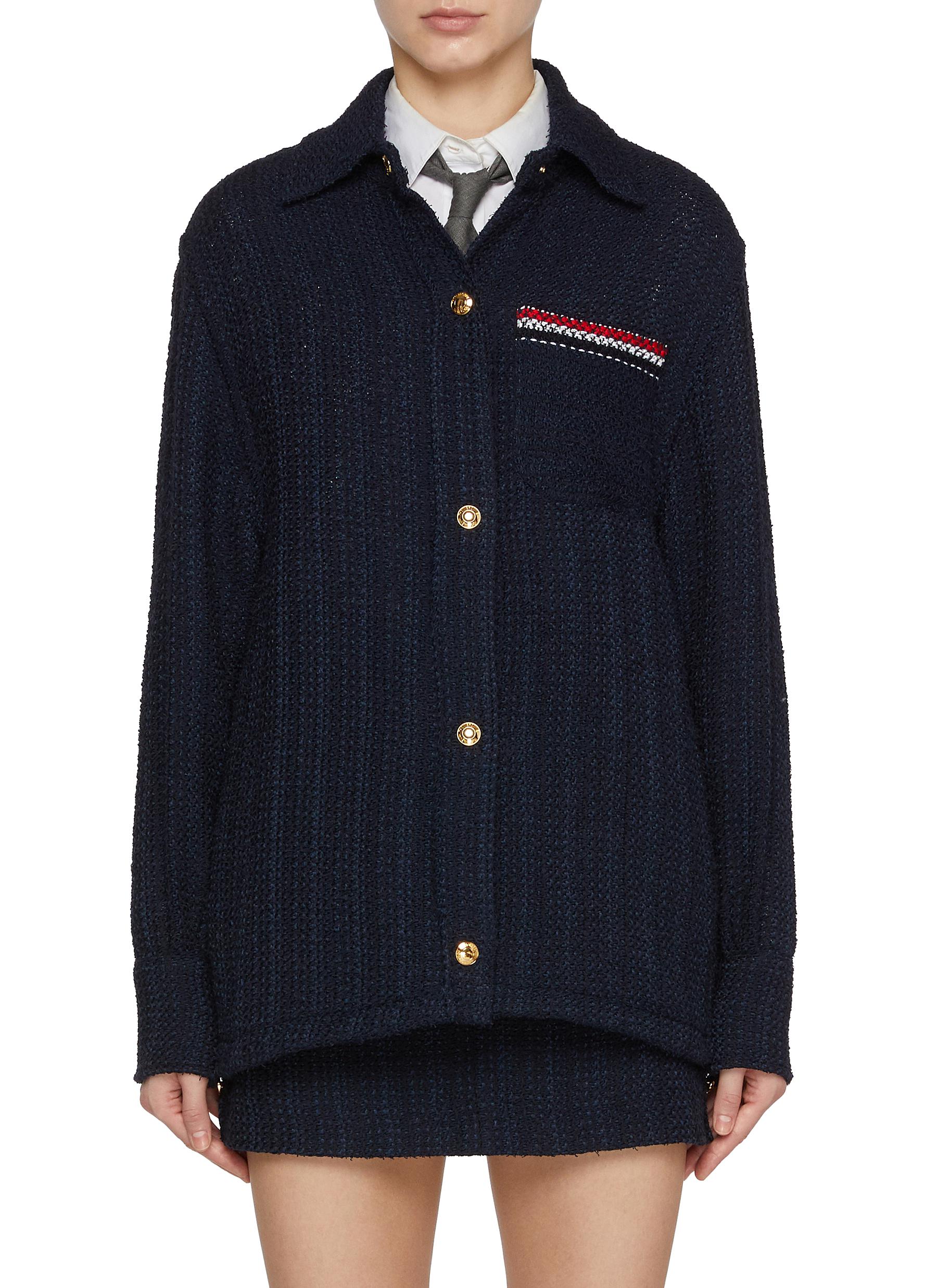 【THOM BROWNE】Tweed Anchor Button Clacket Slide/追跡可能 Conrad Coat