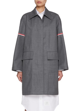 Main View - Click To Enlarge - THOM BROWNE - Tricolour Stripe Armband Technical Raincoat