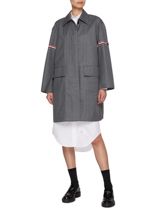 Figure View - Click To Enlarge - THOM BROWNE - Tricolour Stripe Armband Technical Raincoat