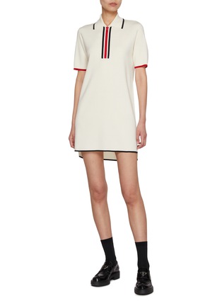 Figure View - Click To Enlarge - THOM BROWNE  - Milano Sitch Wool Polo Dress