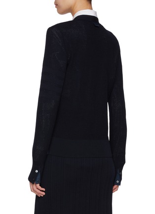 Back View - Click To Enlarge - THOM BROWNE - Tonal 4 Bar Textured Stitch Wool Cardigan