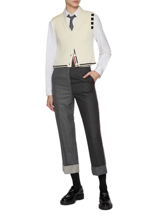 Figure View - Click To Enlarge - THOM BROWNE  - Baby Cable Wool Cardigan Vest