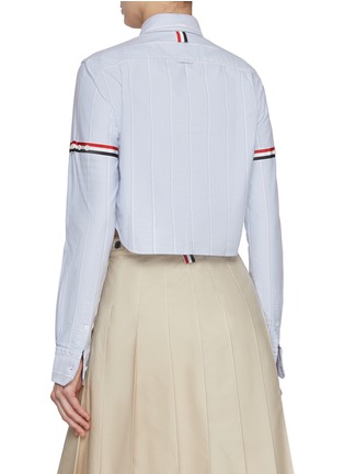 Back View - Click To Enlarge - THOM BROWNE  - RWB Stripe Cotton Cropped Shirt