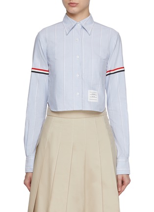 Main View - Click To Enlarge - THOM BROWNE  - RWB Stripe Cotton Cropped Shirt