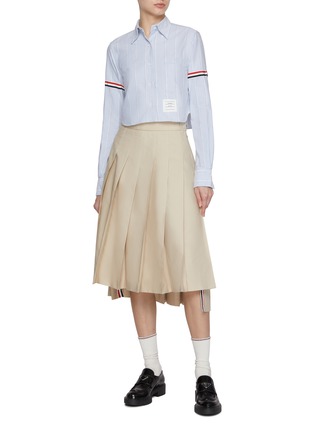 Figure View - Click To Enlarge - THOM BROWNE  - RWB Stripe Cotton Cropped Shirt