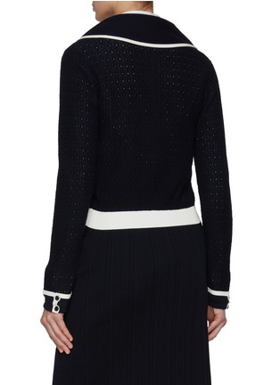 Back View - Click To Enlarge - THOM BROWNE  - Pointelle Tuck Peter Pan Cotton Cardigan