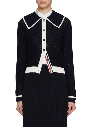 Main View - Click To Enlarge - THOM BROWNE  - Pointelle Tuck Peter Pan Cotton Cardigan