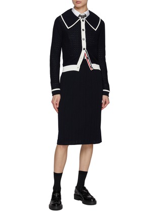 Figure View - Click To Enlarge - THOM BROWNE  - Pointelle Tuck Peter Pan Cotton Cardigan