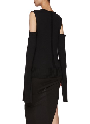 Back View - Click To Enlarge - RICK OWENS  - Open Cutout Cape Sleeve Wool Knit Top