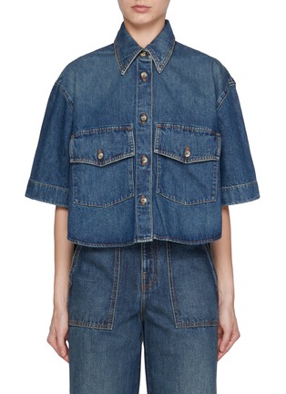 Main View - Click To Enlarge - KHAITE - Mahsha Oversized Cropped Denim Shirt