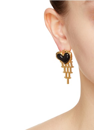 Figure View - Click To Enlarge - VENNA - Heart With Gold Toned Metal Fringe Drop Earrings