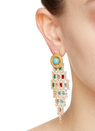 Front View - Click To Enlarge - VENNA - Turqoise With Gold Toned Metal Chandelier Drop Earrings