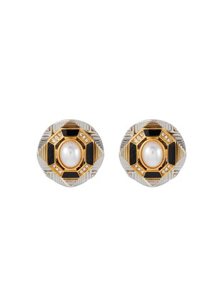Main View - Click To Enlarge - VENNA - Artificial Pearl With Geometric Gold And Silver Toned Metal Stud Earrings