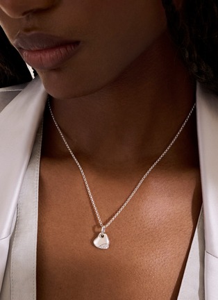  - JOHN HARDY - Pebble Sterling Silver Diamond Heart Pendant Necklace — Size 16-18