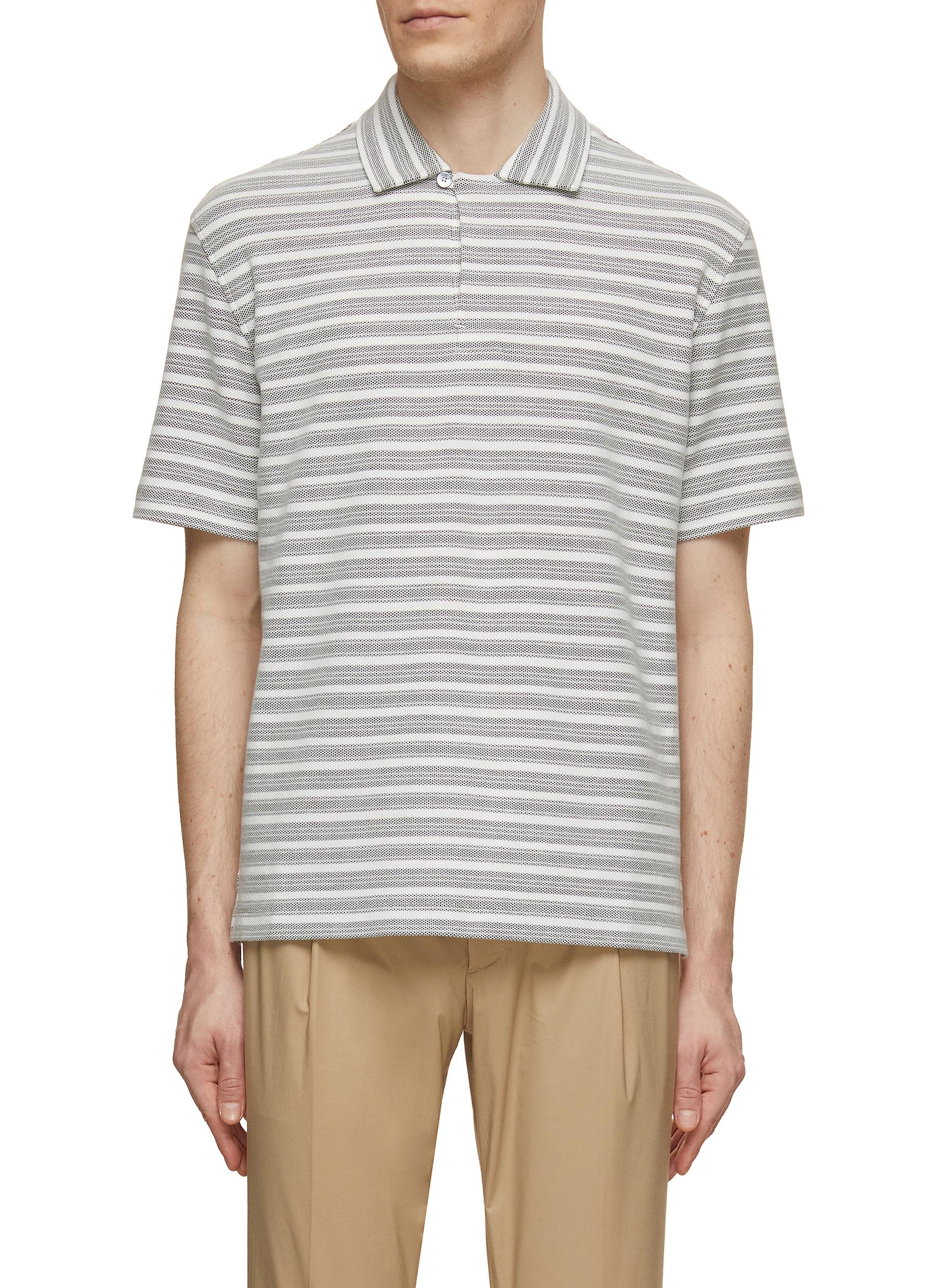 Striped Honeycomb Cotton Polo T-Shirt
