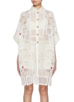 Women Eyelet Lace Shirt Dress Hollow Out Long Sleeve Front
