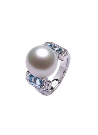 Main View - Click To Enlarge - JEWELMER - L'Equilibre 18K White Gold White South Sea Pearl Diamond Aquamarine Ring — Size 52