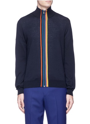 Main View - Click To Enlarge - PAUL SMITH - Contrast trim Merino wool zip cardigan