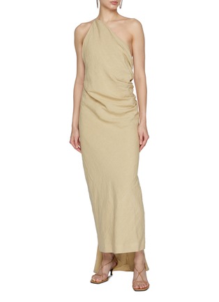 Figure View - Click To Enlarge - TOVE - Draped Backless One Shoulder Linen Dress