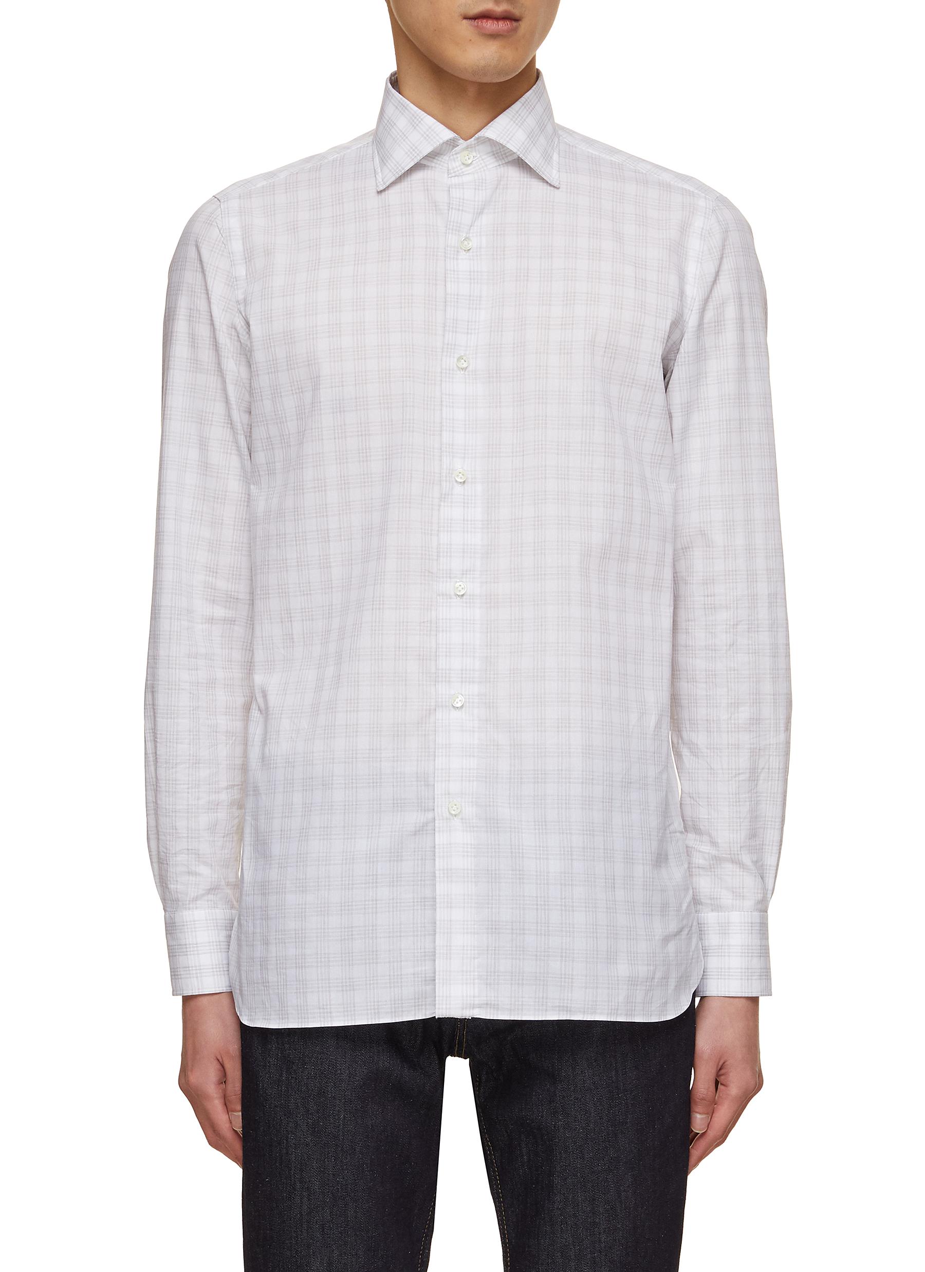 LUIGI BORRELLI - NAPOLI Spread Collar Check Cotton Shirt