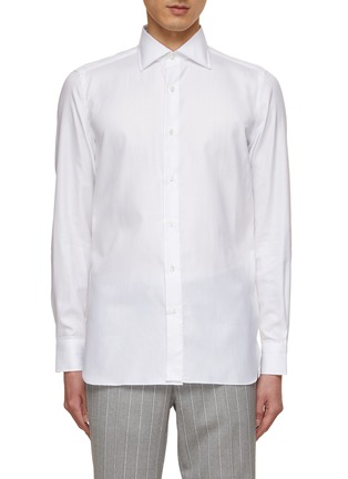 Main View - Click To Enlarge - LUIGI BORRELLI - NAPOLI - Spread Collar Herringbone Cotton Shirt