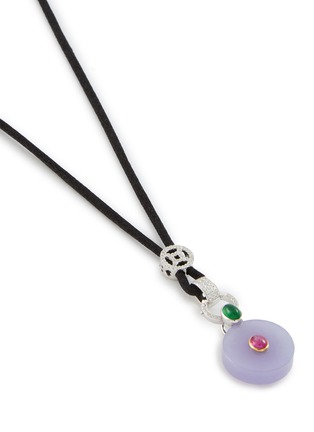 Detail View - Click To Enlarge - EMMAR - 18K White Yellow Gold Diamond Jade Ruby Cord Necklace