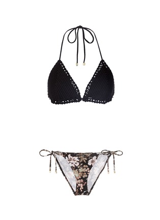 Main View - Click To Enlarge - ZIMMERMANN - 'Gossamer Crochet Bra' mismatched floral print bikini set