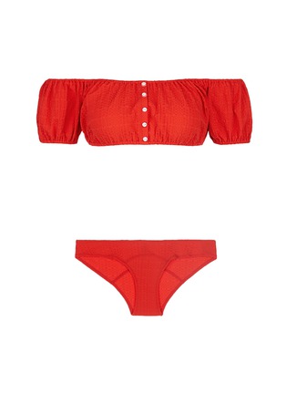 Main View - Click To Enlarge - LISA MARIE FERNANDEZ - 'Leandra' seersucker off-shoulder bikini set