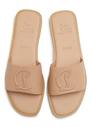 Detail View - Click To Enlarge - CHRISTIAN LOUBOUTIN - Logo Embossed Flat Leather Mules