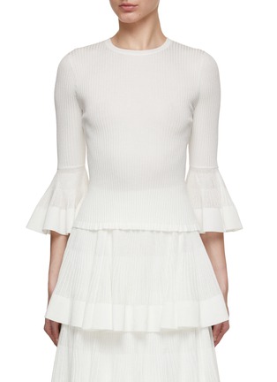 Main View - Click To Enlarge - ZIMMERMANN - Natura Ruffled Quarter Sleeve Knitted Top
