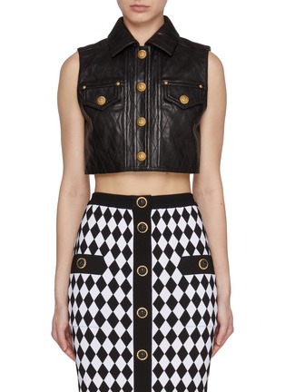 Main View - Click To Enlarge - BALMAIN - Sleeveless Crop Quilted Leather Jacket