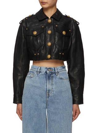 Main View - Click To Enlarge - BALMAIN - Quilted Leather Crop Jacket