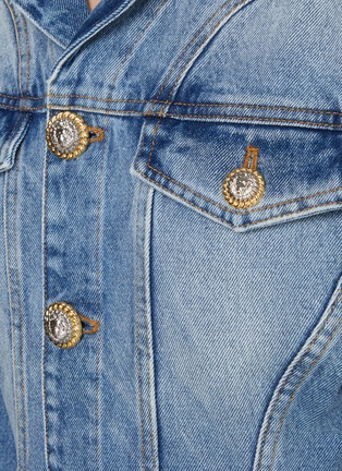  - BALMAIN - Ruffled Light Wash Denim Jacket