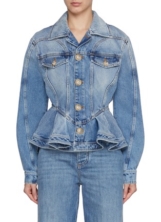 Main View - Click To Enlarge - BALMAIN - Ruffled Light Wash Denim Jacket