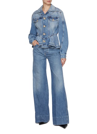 Figure View - Click To Enlarge - BALMAIN - Ruffled Light Wash Denim Jacket