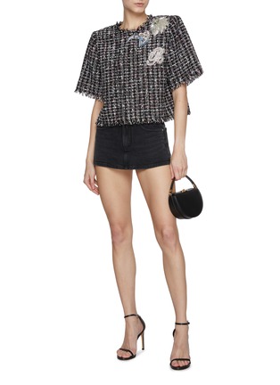 Figure View - Click To Enlarge - BALMAIN - Embellished Patches Tweed Crop T-shirt