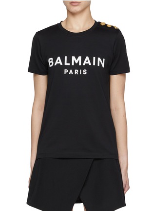 Main View - Click To Enlarge - BALMAIN - Logo Printed Cotton T-Shirt