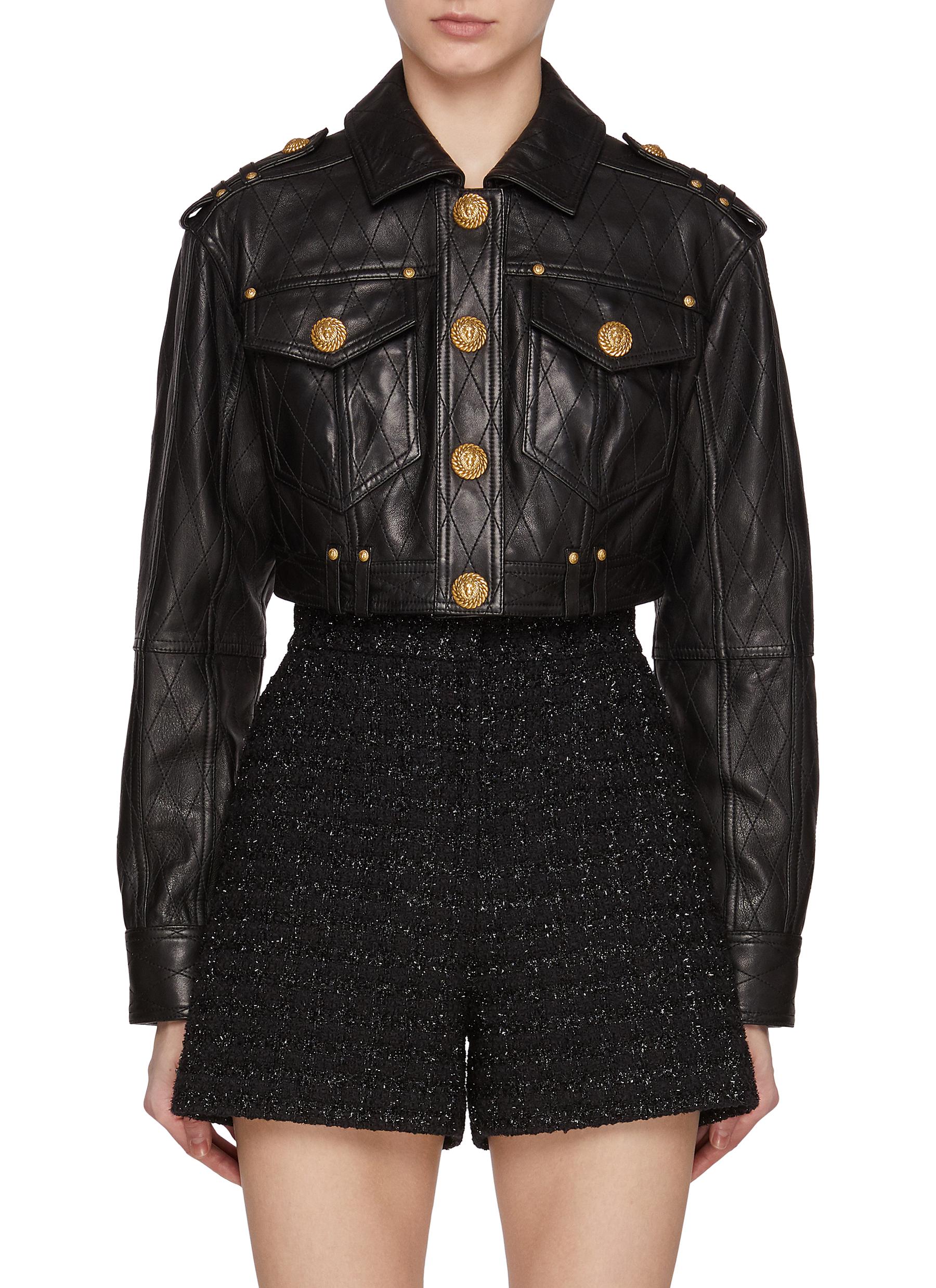 BALMAIN Crop Quilted Leather Jacket Women Lane Crawford