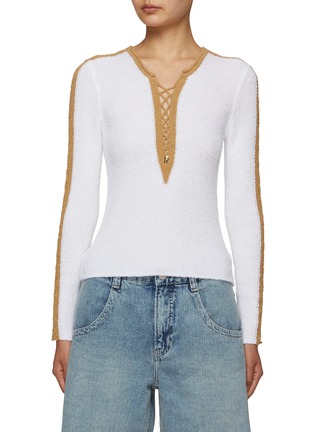 Main View - Click To Enlarge - PACO RABANNE - Lace Up Front Terry Top