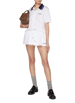 Figure View - Click To Enlarge - MIU MIU - Side Stripe Cotton Mini Skirt