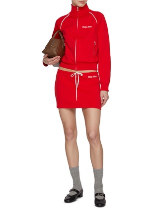 Figure View - Click To Enlarge - MIU MIU - Logo Embroidered Track Mini Skirt