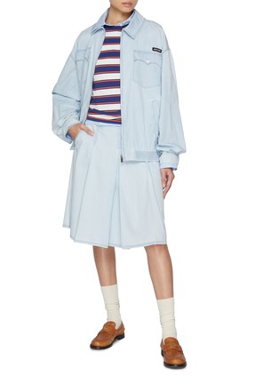 Figure View - Click To Enlarge - MIU MIU - Chambray Zip Up Blouson Jacket