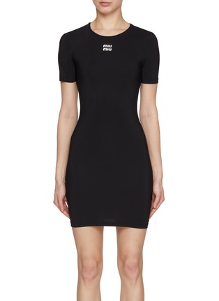 Main View - Click To Enlarge - MIU MIU - Logo Jersey Mini Dress