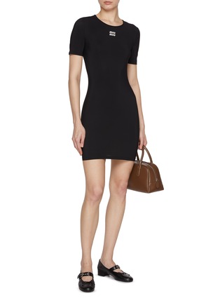 Figure View - Click To Enlarge - MIU MIU - Logo Jersey Mini Dress