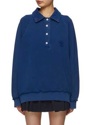 Main View - Click To Enlarge - MIU MIU - Denim Effect Polo Jersey Sweatshirt