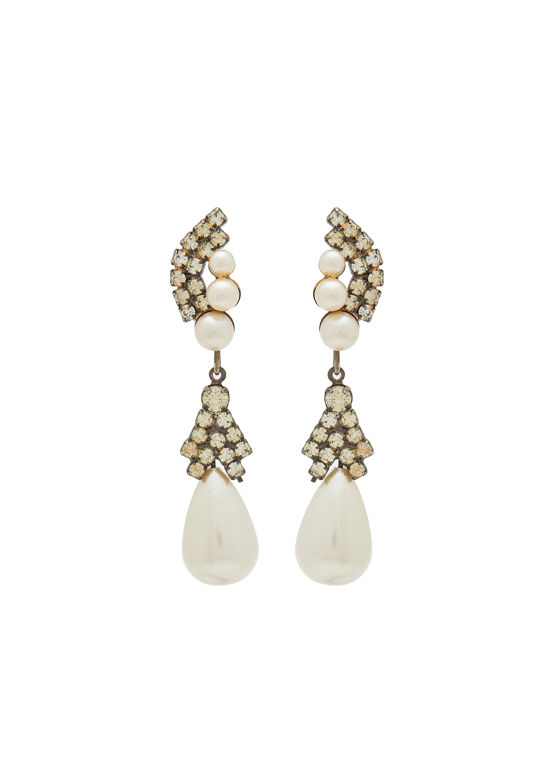 Diamante Heart Drop Earrings in Gold - Roman Originals UK